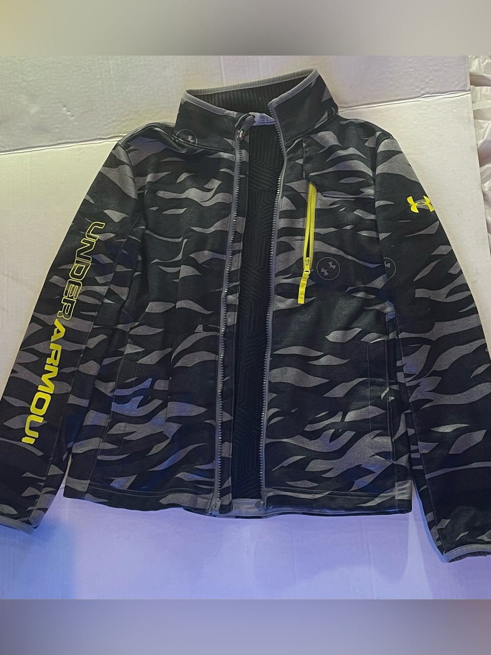 Under Armour Kids' Black & Gray Camo Jacket with Yellow Accents